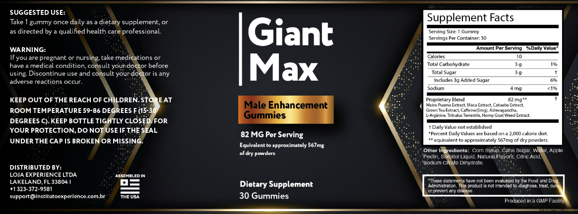 GiantMax Gummies ingredient label