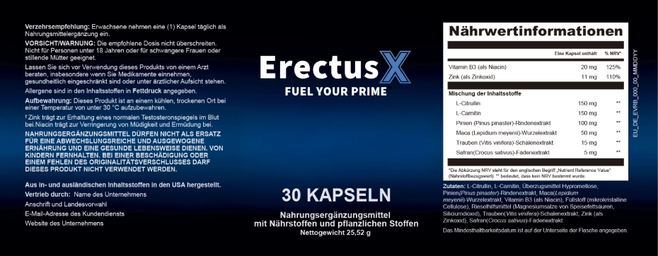 ErectusX Supplement Facts Inhaltsstoffe Etikett