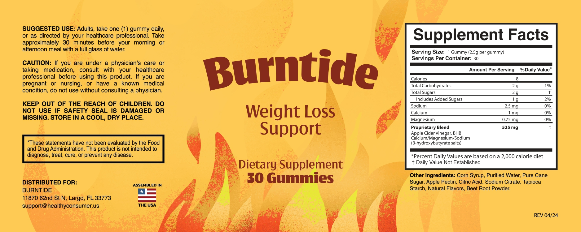 Burntide Gummies full supplement facts label