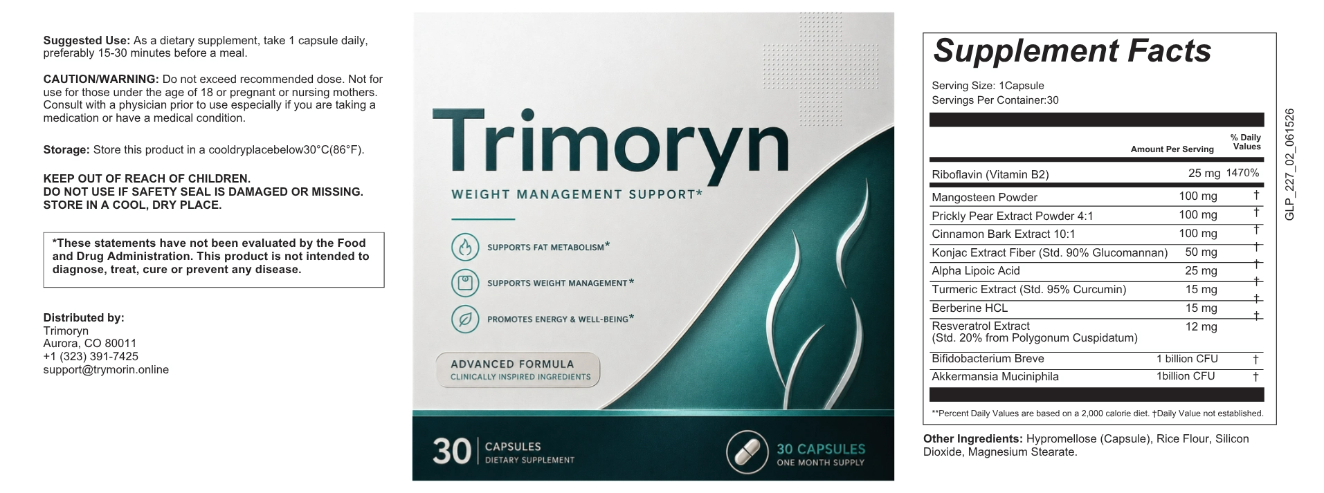 Trymorin Capsules ingredient label